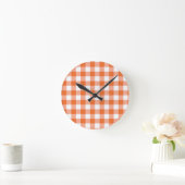 Orange Gingham Clock Runde Wanduhr (Zuhause)