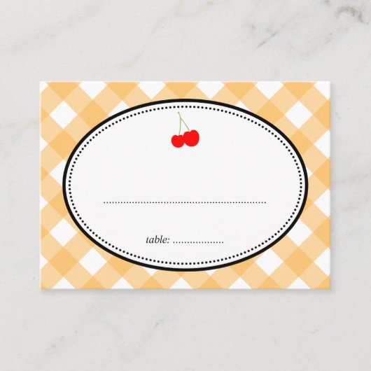 Orange Gingham Country Rustic Kirsche Sitzkarte Platzkarte (Vorderseite)