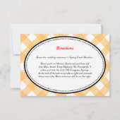 Orange Gingham Country rustikal Empfang Umzäunung Einladung (Rückseite)