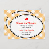 Orange Gingham Country rustikal Empfang Umzäunung Einladung (Vorne/Hinten)