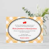 Orange Gingham Country rustikale Hochzeit der Rote Einladung (Stehend Vorderseite)