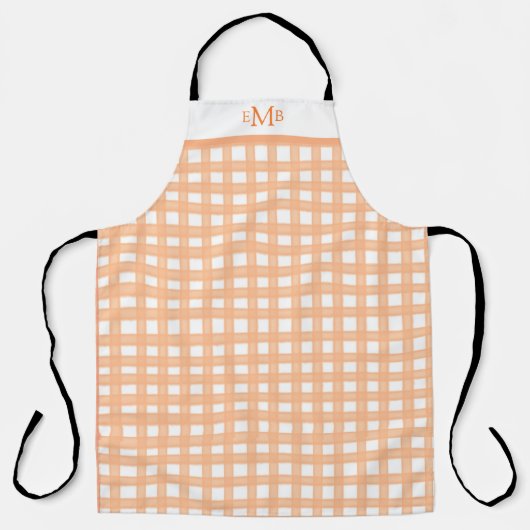 Orange Gingham Custom Monogram Initials Schürze (Vorderseite)