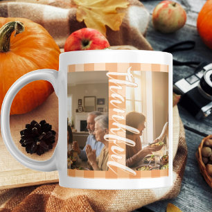 Orange Gingham Dankbar Text und Foto Tasse
