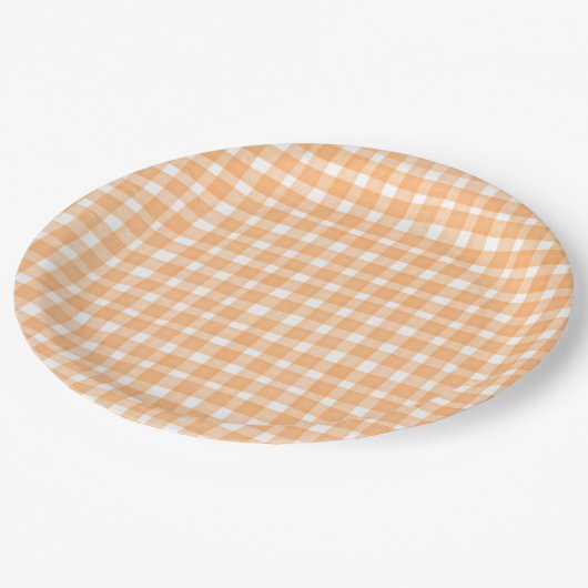 Orange Gingham Fall Pappteller (Schrägansicht)