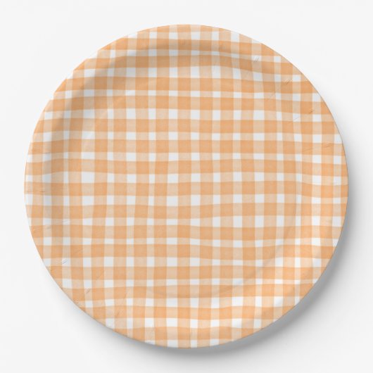 Orange Gingham Fall Pappteller (Vorderseite)