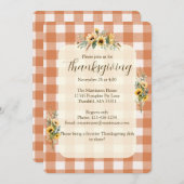 Orange Gingham Fall Sonnenblumen Blumen Erntedank Einladung (Vorne/Hinten)