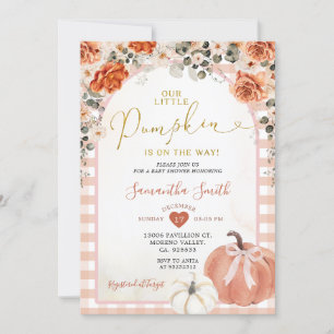 Orange Gingham Floral Pumpkin Autumn Baby Shower Einladung