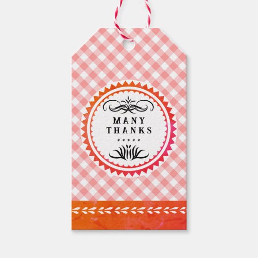 Orange Gingham Gift Tag Geschenkanhänger (Vorderseite)