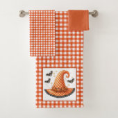 Orange Gingham Halloween Hexenhut & Fledermäuse Badhandtuch Set (Insitu)