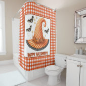 Orange Gingham Halloween Hexenhut & Fledermäuse Duschvorhang (Beispiel)