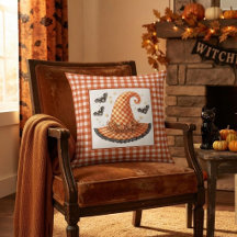 Orange Gingham Halloween Hexenhut & Fledermäuse