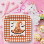 Orange Gingham Halloween Hexenhut & Fledermäuse Pappteller (Party)