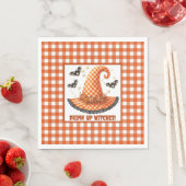 Orange Gingham Halloween Hexenhut & Fledermäuse Serviette (Beispiel)