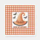 Orange Gingham Halloween Hexenhut & Fledermäuse Serviette (Vorderseite)