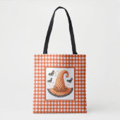 Orange Gingham Halloween Hexenhut & Fledermäuse Tasche (Vorderseite)