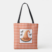 Orange Gingham Halloween Hexenhut & Fledermäuse Tasche (Rückseite)