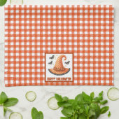 Orange Gingham Halloween Hexenhut und Fledermäuse Geschirrtuch (Gefaltet)