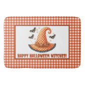 Orange Gingham Halloween Hexenhut Willkommen Badematte (Vorderseite)
