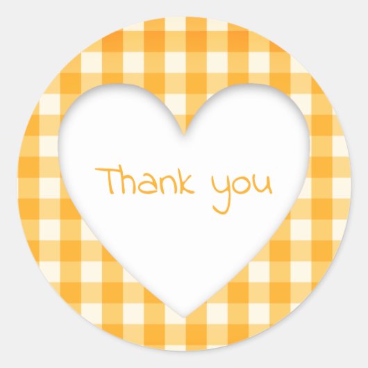Orange Gingham Heart Runder Aufkleber (Vorderseite)