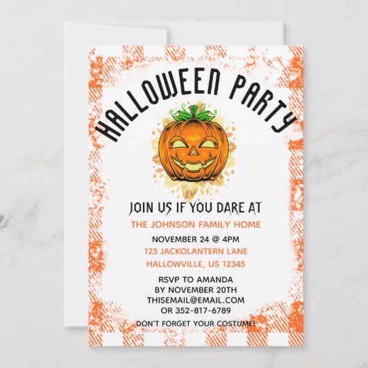 Orange Gingham Jackolantern - individuelles Hallow Einladung (Vorderseite)