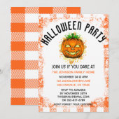 Orange Gingham Jackolantern - individuelles Hallow Einladung (Vorne/Hinten)