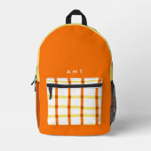 Orange Gingham Karierte Personalisierte Namen Init Bedruckter Rucksack (Vorderseite)