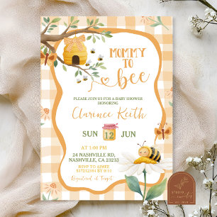 Orange Gingham Karo Daisy und Biene Baby Shower Einladung