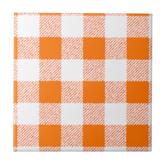 Orange Gingham Karo Pattern Fliese (Vorderseite)