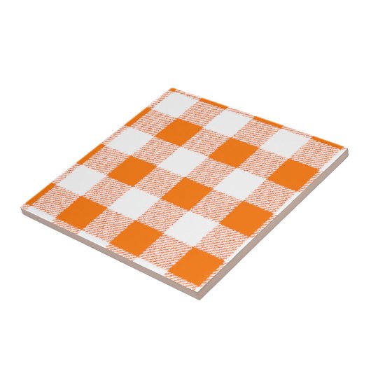 Orange Gingham Karo Pattern Fliese (Seite)