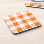 Orange Gingham Karo Pattern Getränkeuntersetzer (Linke Seite)