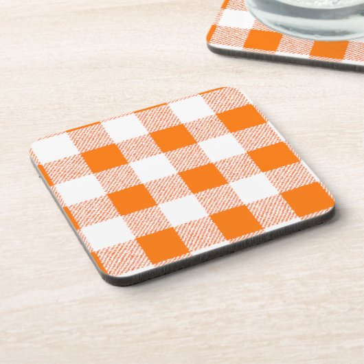 Orange Gingham Karo Pattern Getränkeuntersetzer (Linke Seite)