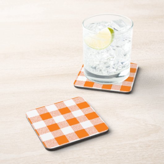 Orange Gingham Karo Pattern Getränkeuntersetzer (Rechte Seite)