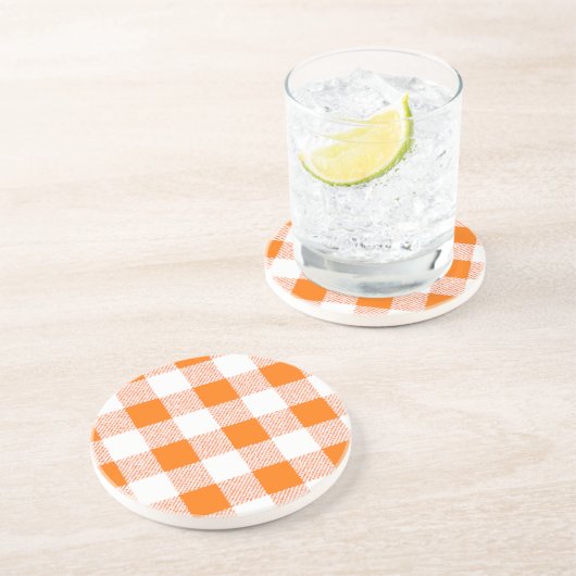 Orange Gingham Karo Pattern Untersetzer (Seite)