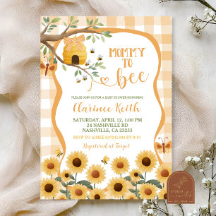 Orange Gingham Karo Sonnenblume Biene Baby Shower  Einladung