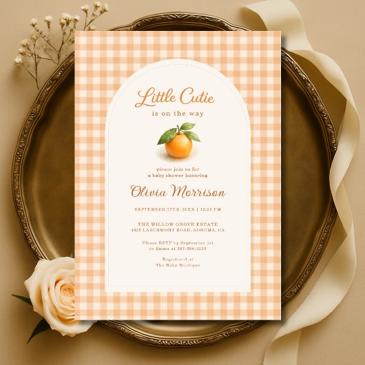 Orange Gingham Little Cutie Baby Shower Einladung