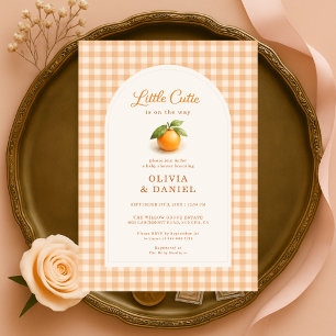 Orange Gingham Little Cutie Paare Babyparty Einladung