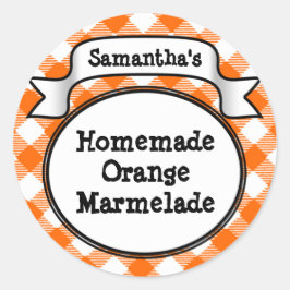 Orange Gingham Marmelade, Jelly, Jam Jar/Lid Label Runder Aufkleber