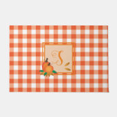 Orange Gingham Pattern Fall Monogram Doormat Fußmatte (Vorderseite)