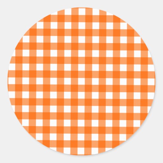 Orange Gingham Pattern Runder Aufkleber (Vorderseite)