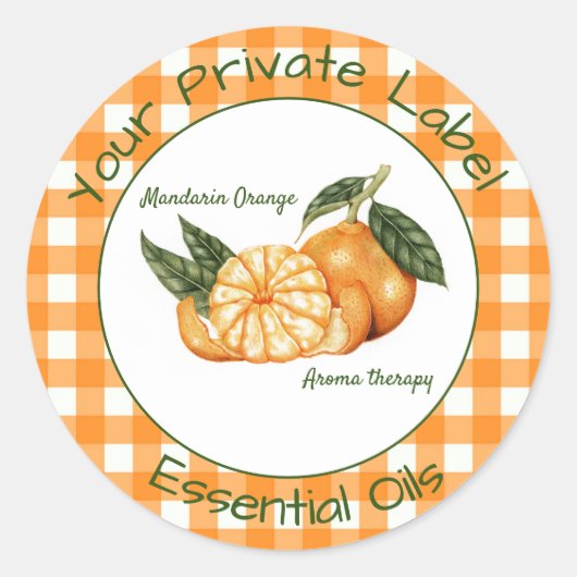 Orange Gingham Private Essential Oils Runder Aufkleber (Vorderseite)