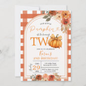 Orange Gingham Pumpkin 2. Geburtstag Herbst Einladung (Vorderseite)