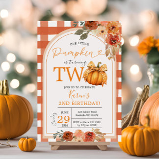 Orange Gingham Pumpkin 2. Geburtstag Herbst Einladung
