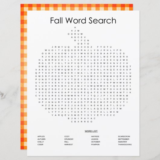 Orange Gingham Pumpkin Fall Word Search (Vorne/Hinten)