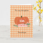 Orange Gingham Pumpkin Herbst 15. Geburtstag Karte (Gelbe Blume)