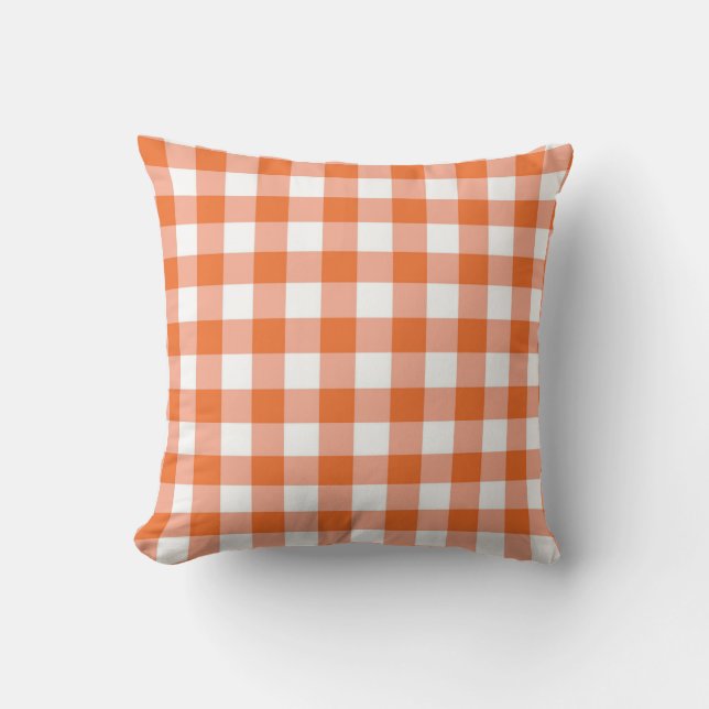 Orange Gingham Reversible Throw Pillow Kissen (Vorderseite)