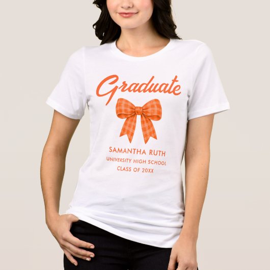 Orange Gingham-Schleife Abschluss Tri-Blend Shirt (Vorderseite)