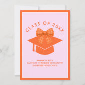 Orange Gingham-Schleife Abschlussfeier Einladung (Rückseite)