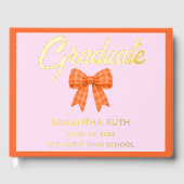 Orange Gingham-Schleife Abschlussfeier Gästebuch (Vorderseite)