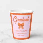 Orange Gingham-Schleife Abschlussfeier Papiertasse Pappbecher (Vorderseite)