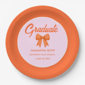 Orange Gingham-Schleife Abschlussfeier Pappteller (Vorderseite)